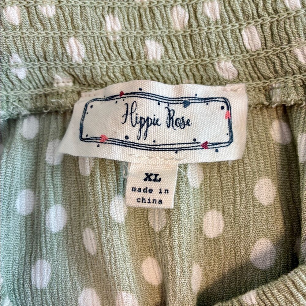 Hippie Rose Top XL Green Polka Dot Peasant  Boho Smocked Babydoll Cottagecore - Picture 7 of 11